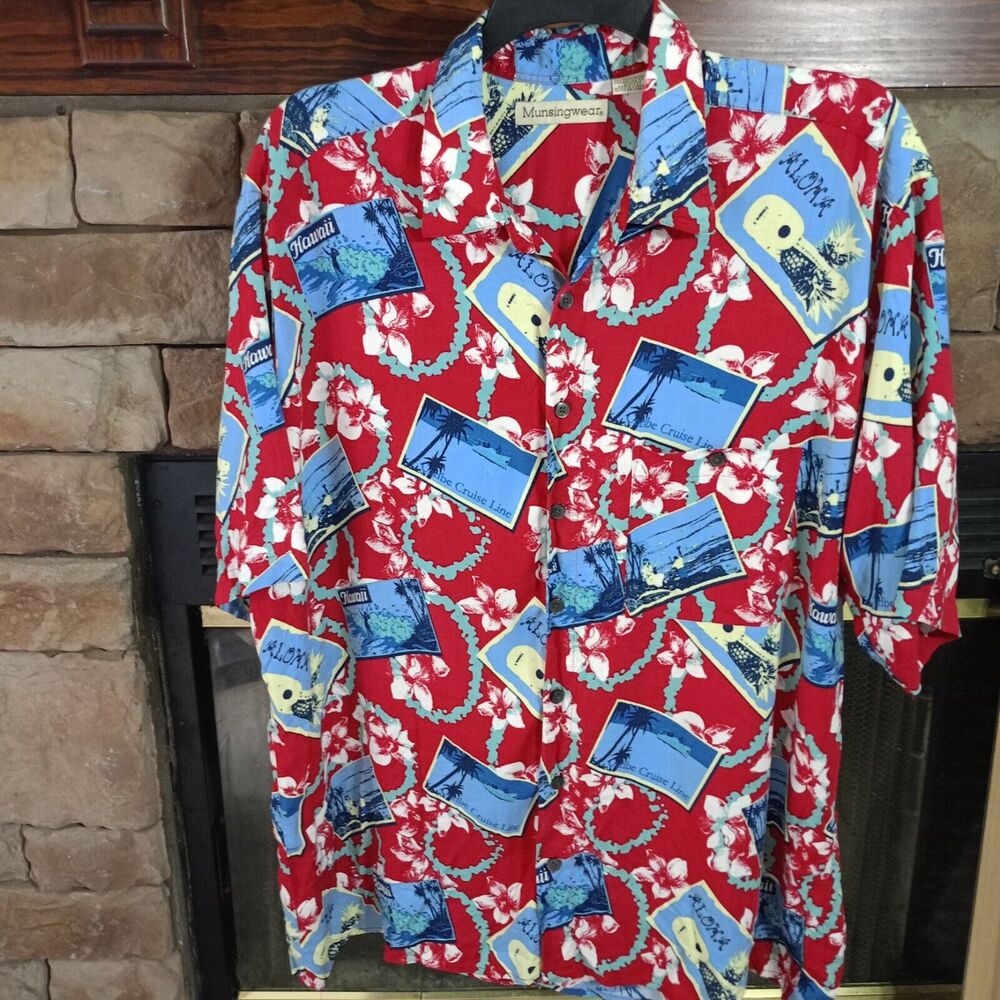 Munsingwear Hawaiian Cruise Vacation Lounge Shirt Floral Print Big Tall Sz 2XLT
